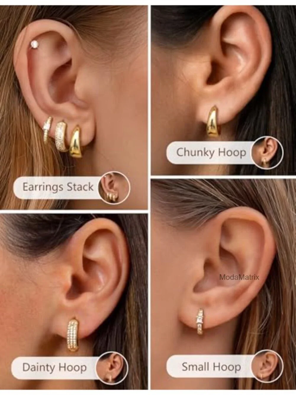 Hypoallergenic 14K Gold Plated Hoop Earrings Set Stainless Steel